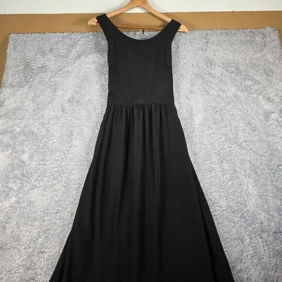 Lula Kate Black Silk Floor Length Cross Back Dress - Picture 3 of 7